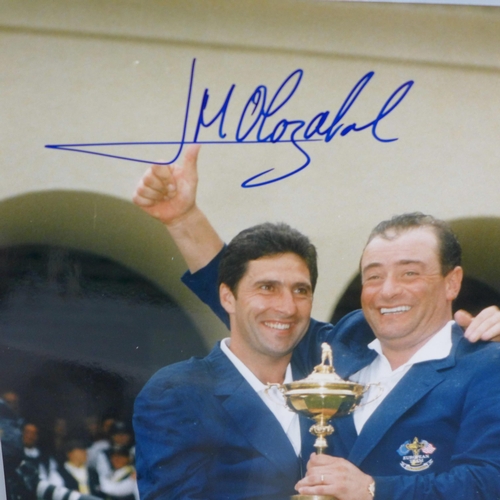 635 - Golf autographs, three signed photographs, Olazabal (colour with Ryder Cup), Peter Alliss, black and... 