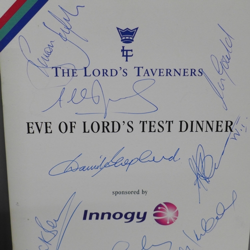 644 - Cricket autographs, two eve of Lord's Test Dinner Menus both from 24th July 2002, held at the London... 