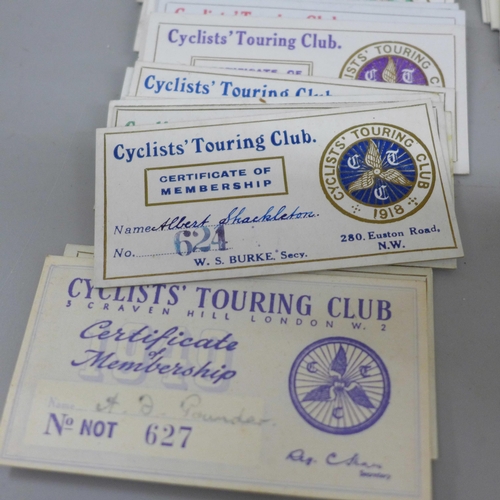 653 - C.T.C. membership cards from 1916 to 1976 and Route Books, no. 1-11, complete run