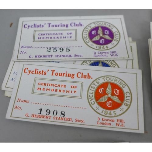 653 - C.T.C. membership cards from 1916 to 1976 and Route Books, no. 1-11, complete run