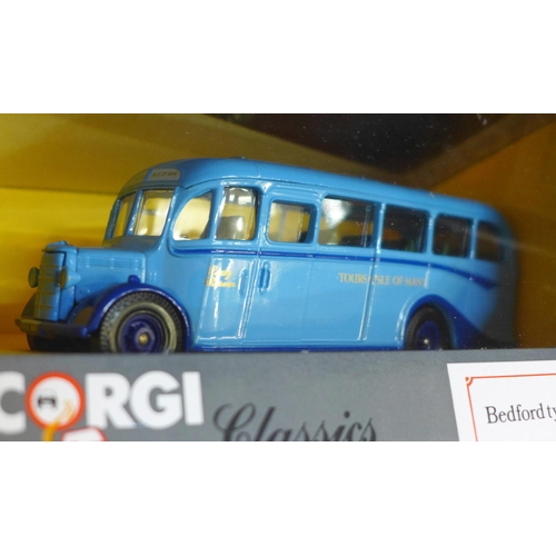 663 - Seven Corgi Classics Bedford Type OB coaches, all different liveries, boxed