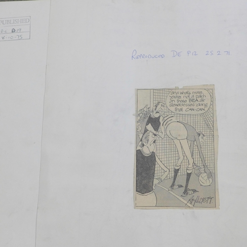 672 - Football original cartoon artwork, Roy Ullyett (1914-2001), two original pen and ink and blue crayon... 