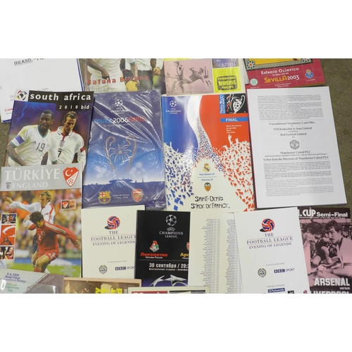 689 - Football, selection of programmes; Internationals, team sheets, events, media and press, Evening of ... 