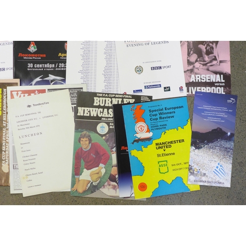 689 - Football, selection of programmes; Internationals, team sheets, events, media and press, Evening of ... 