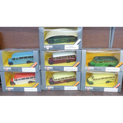 690 - Seven Corgi Classics Bedford Type OB coaches, all different liveries, boxed