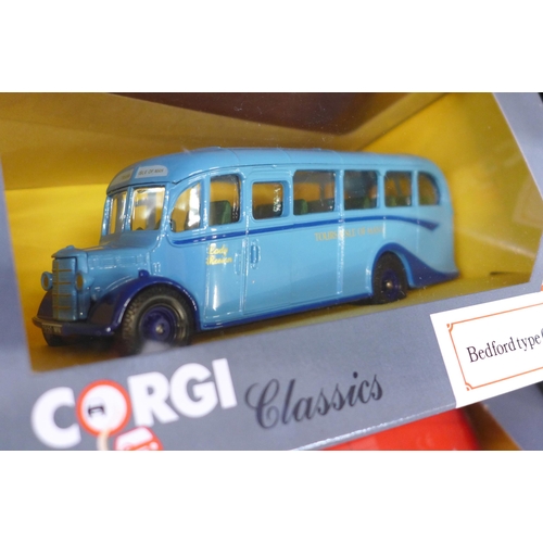 690 - Seven Corgi Classics Bedford Type OB coaches, all different liveries, boxed