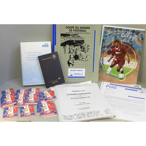 706 - Football, World Cup, Paris 1998 selection including press items, closing ceremony, hardback editions... 