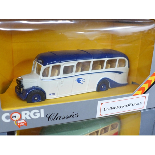 707 - Six Corgi Classics Bedford Type OB coaches, all different liveries, boxed