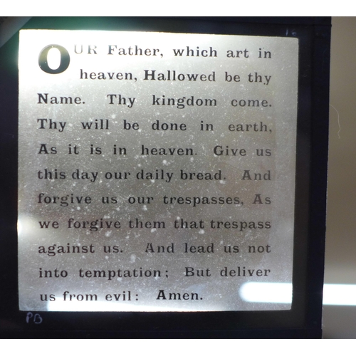 714 - Cartoon lantern slides and a small collection of lantern slides of Christian scripture