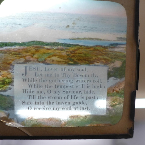 714 - Cartoon lantern slides and a small collection of lantern slides of Christian scripture