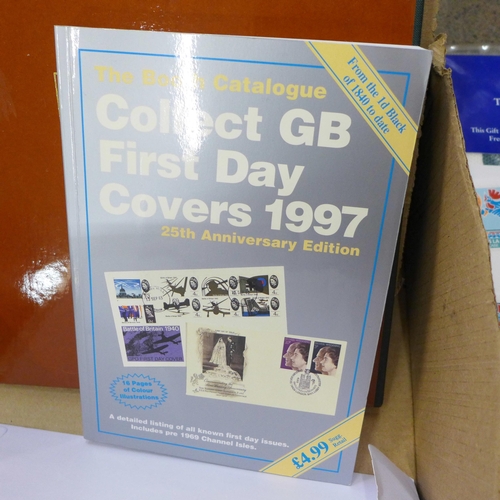 730 - Stamps; a box of GB stamps, covers, etc., includes 1987 Year Book, Channel Tunnel gift pack, packet ... 