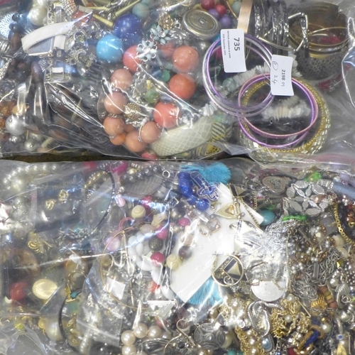 735 - Two bags of costume jewellery