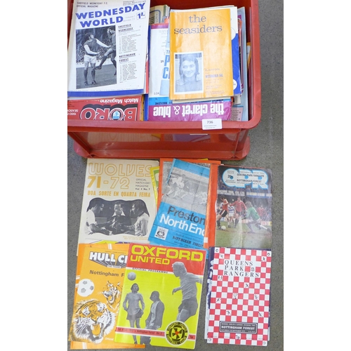 736 - Football memorabilia; a large box of Nottingham Forest away programmes, 1970 onwards