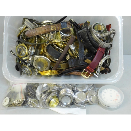 760 - A collection of watch parts including cases, straps, watch backs and movements