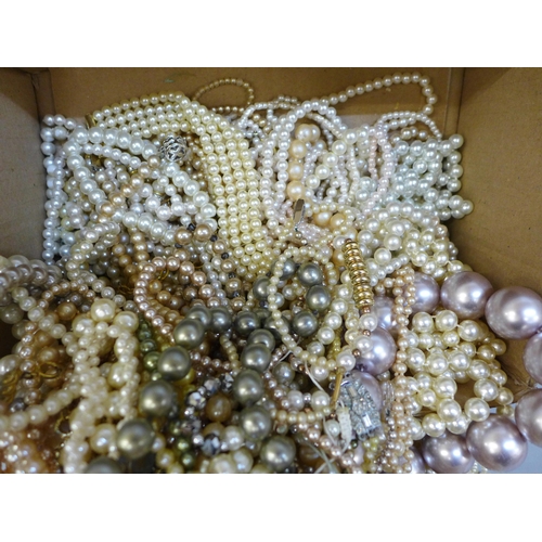 761 - A box of faux pearl necklets and bracelets