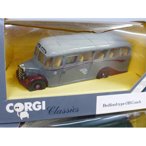 773 - Seven Corgi Classics Bedford Type OB coaches, all different liveries, boxed