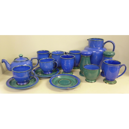 784 - A box of blue Denby mugs, cups, large jug, teapot, salt and pepper pots, one mug and one saucer a/f ... 