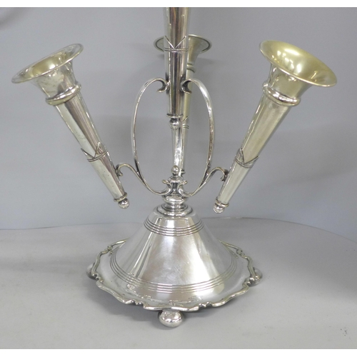 788 - A silver plated candelabra and a silver plated epergne