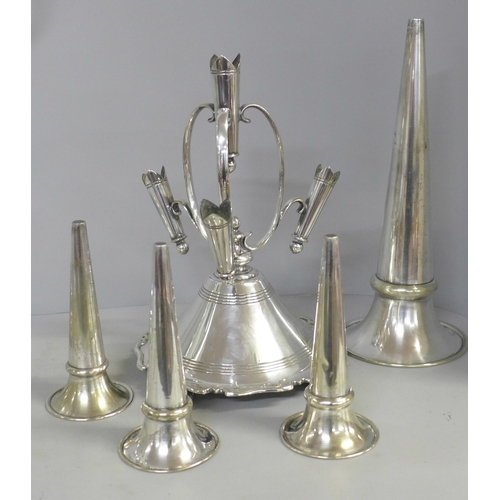 788 - A silver plated candelabra and a silver plated epergne