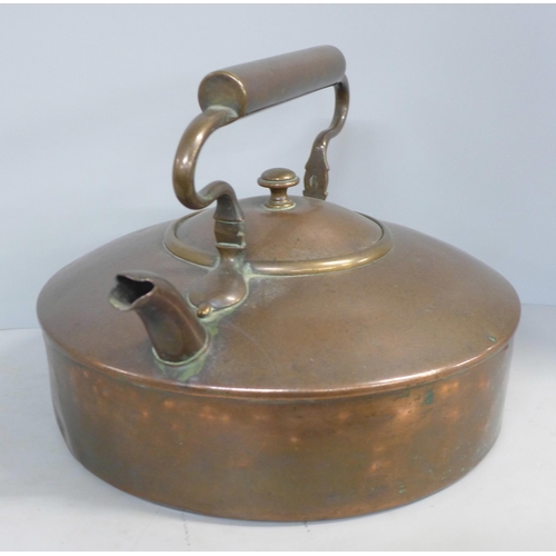 790 - A Victorian large flat bottomed copper kettle