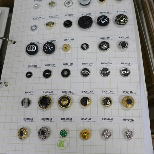 793 - A collection of merchants/salesman samples, Chemical Lace, vintage buttons including 1980s fastening... 