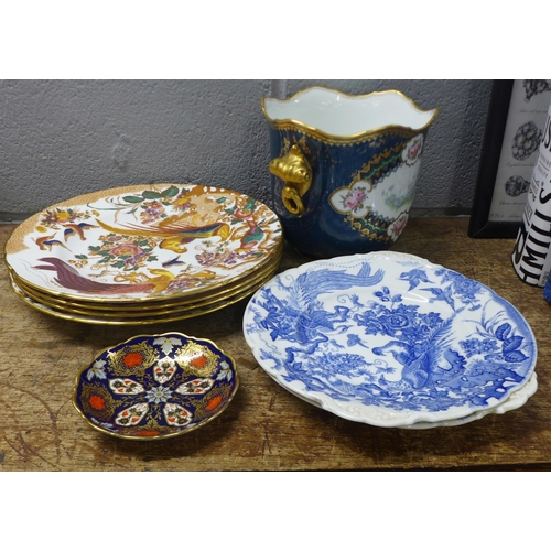 815 - Six Royal Crown Derby plates, a planter and a Lynton porcelain dish