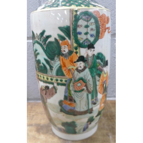 829 - A Chinese famille verte vase, 45cm