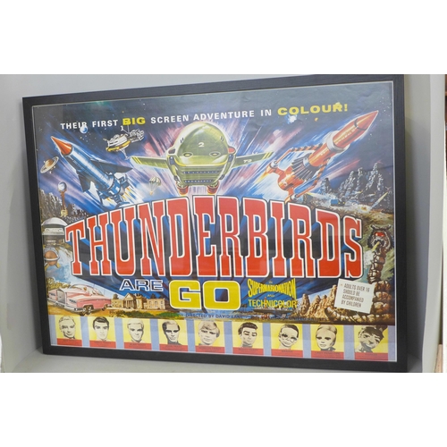 836 - A framed Thunderbirds Are Go promotional print of the 1966 David Lane movie, reproduction