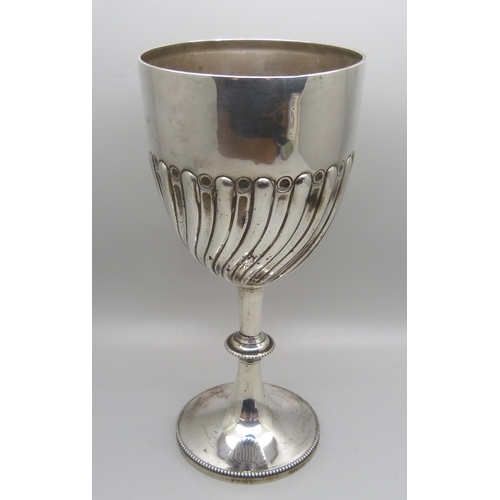 867 - A late Victorian Wrythen fluted goblet, Sheffield 1898, 215g, 204mm