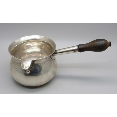 868A - A silver brandy pourer with wooden handle, London 1904, Theodore Rossi, Norwich, 108g