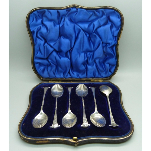 869 - A cased set of six silver teaspoons, London 1903, William Hutton & Sons Ltd., 68g