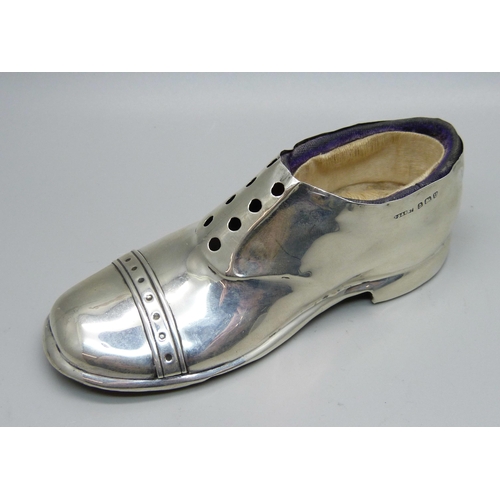 873 - A silver pin cushion shoe, Birmingham 1919, 12cm