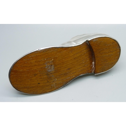 873 - A silver pin cushion shoe, Birmingham 1919, 12cm