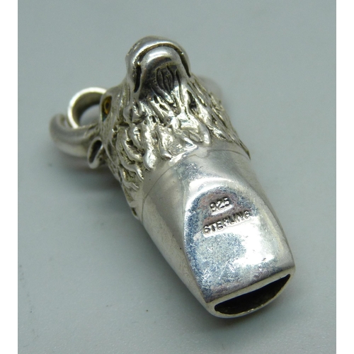 885 - A 925 silver bulls head whistle pendant