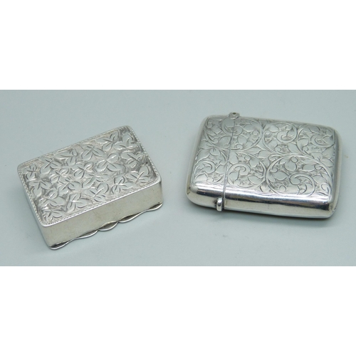 888 - A late Victorian silver vesta and pill box, Birmingham 1899 and 1900