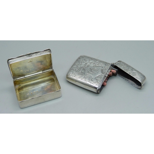 888 - A late Victorian silver vesta and pill box, Birmingham 1899 and 1900