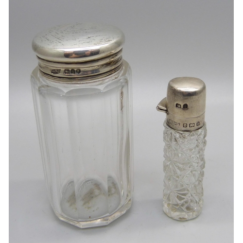 891 - Two silver topped bottles, one Asprey & Co., London 1911 and one scent bottle, Birmingham 1901