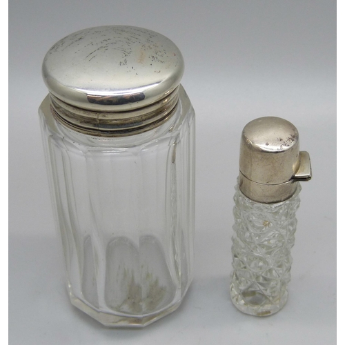 891 - Two silver topped bottles, one Asprey & Co., London 1911 and one scent bottle, Birmingham 1901