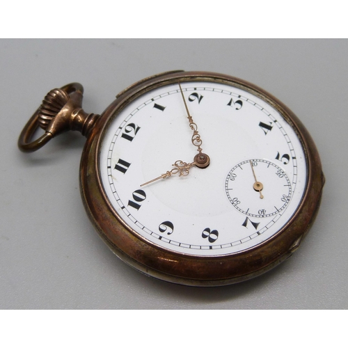 893 - A small silver hand mirror, an 800 silver pocket watch, lacking glass, a silver golf tee pencil and ... 