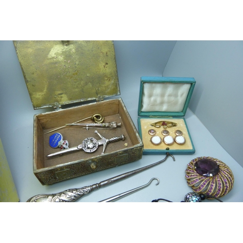 908 - A box of costume jewellery, watches, etc.