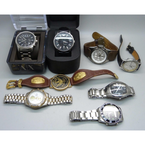 927 - Two boxed Armani watches and other watches including chronograph
