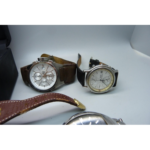 927 - Two boxed Armani watches and other watches including chronograph