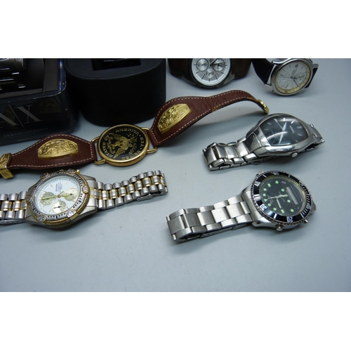 927 - Two boxed Armani watches and other watches including chronograph