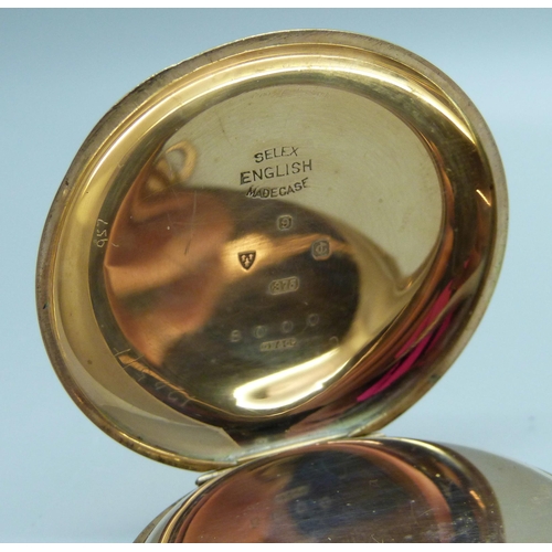 938 - A 9ct gold full-hunter pocket watch, Selex, the dial marked W.H. May, Nottingham, the case hallmarke... 