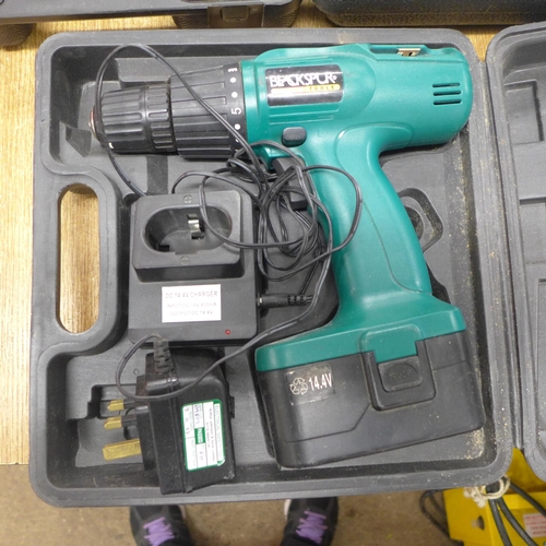 2002 - 3 Cased power tools including a megger  insulation tester challenge 14.4v cordless drill and Blacksp... 