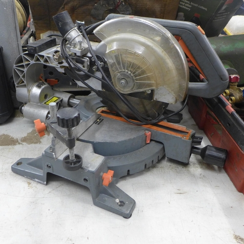 2036 - A Challenge Xtreme tilting and sliding compound mitre saw (model no. MMS6794) and a Powercraft elect... 