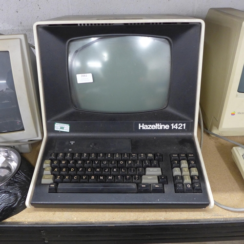 2061 - A Hazeltine 1421 computer terminal, model no. 4DTD155478 and an Olivetti Prodest computer monitor