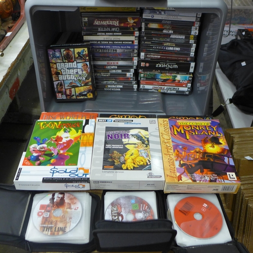 2086 - A box of approx. 60 assorted PC games including GTA 5, Fall Out, Call of Duty