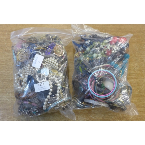 2122 - 2 Bags of costume jewellery