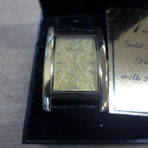 2133 - A gent's Montine wristwatch with gold leaf and diamonds